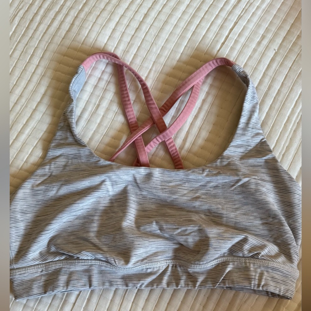 Lululemon Athletica Pink and Gray Heathered Energy Sports Bra